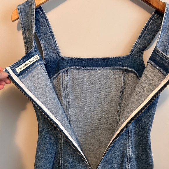 Abercrombie and Fitch Dress PXS Denim Maxi Sleeveless Slit Square Neck Y2K Style - Picture 6 of 11